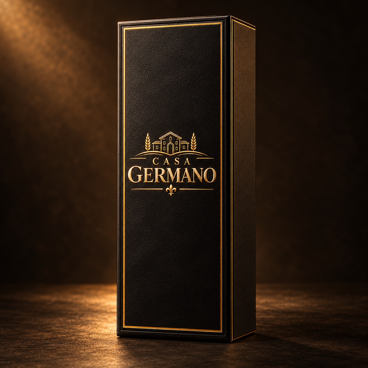 Caixa individual fechada Casa Germano, preta com acabamento dourado